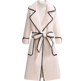 Oversized 4xl Fall Winter Woolen Long Coats Women's Lapel Slim Wool Blend Jackets With Belts Korean Elegant Thick Overcoats New