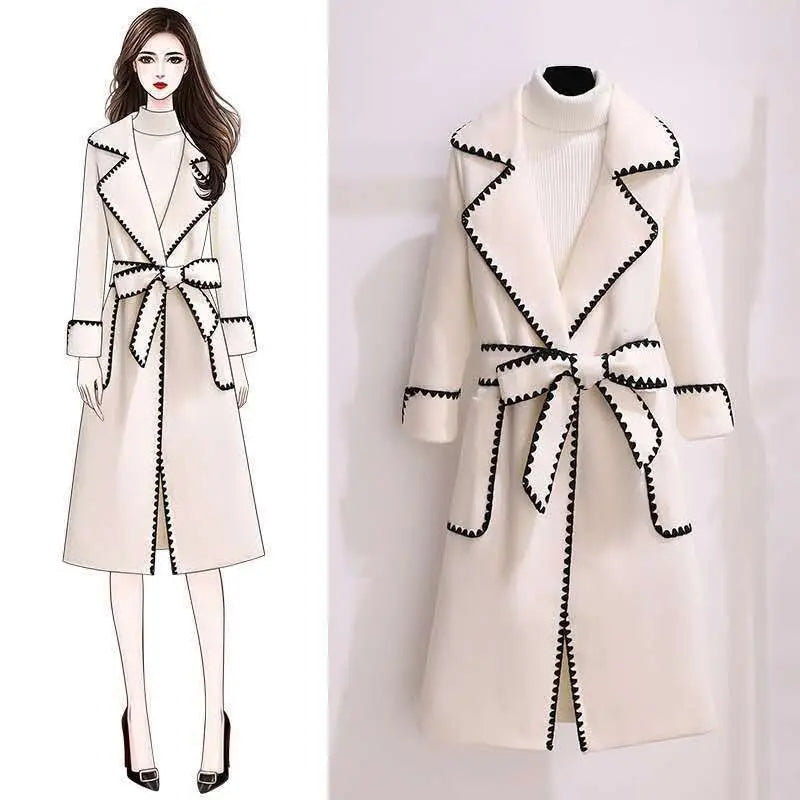 Oversized 4xl Fall Winter Woolen Long Coats Women's Lapel Slim Wool Blend Jackets With Belts Korean Elegant Thick Overcoats New