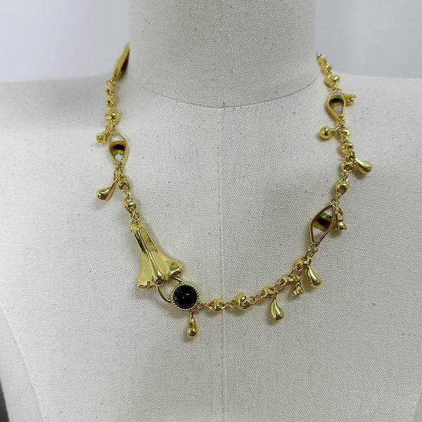 Retro quirky personality, ears, eyes, nose necklace, fashionable temperament, collarbone chain trend